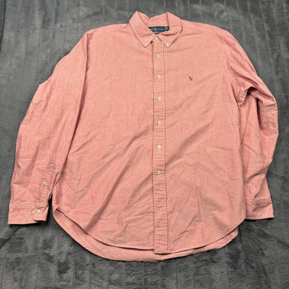 Ralph Lauren Mens Classic Fit Salmon Pink Oxford Button Down Shirt 17.5 36/37